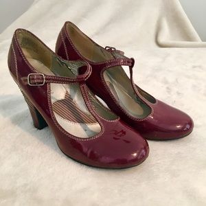 Burgundy Mudd Patent T-Strap Heels